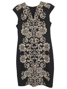 Connected Apparel Floral Damask Shift Dress Notch V-Neck Size 6